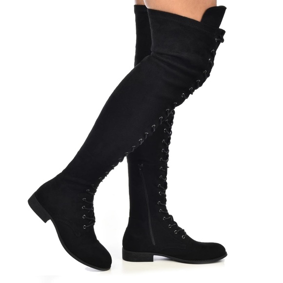 Wild Diva Shoes - Oksana-308 Faux Suede Lace Up High …